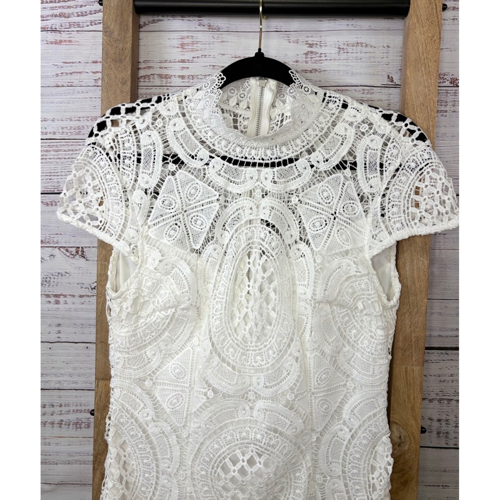 Bisou Bisou Michele Bohbot White Lace High Neck Dress‎ Size 8 - Picture 4 of 11